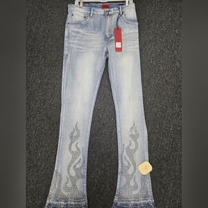 Ajenda Denim Stack Leg Stylish Light Blue Embellished Jeans